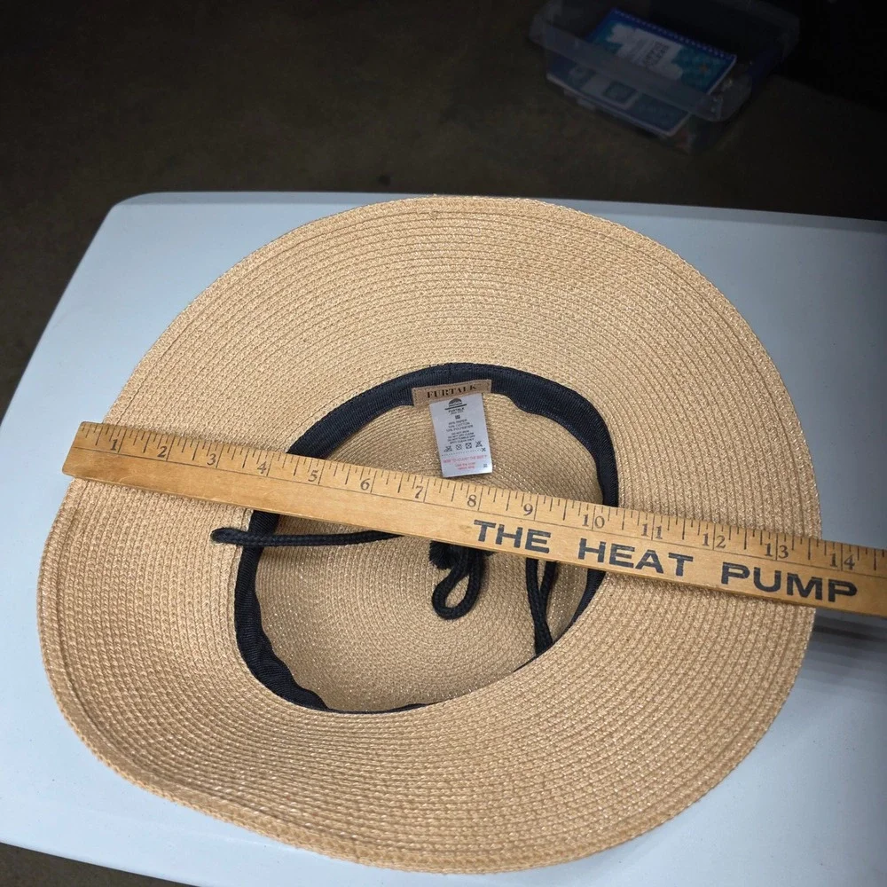 FURTALK Womens Straw Sun Hat Tan Wide‎ Brim Adjustable Chin Strap Size M